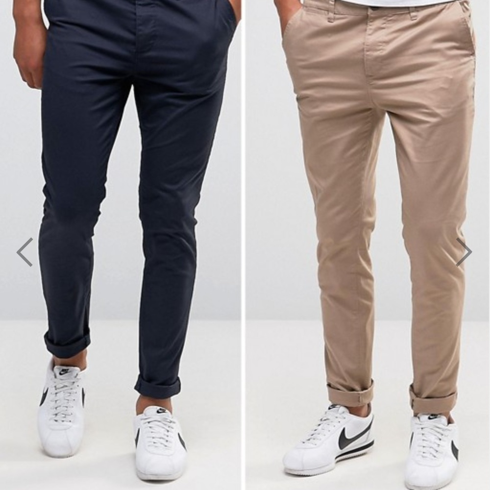 ASOS DESIGN 2 pack skinny chinos in navy & beige